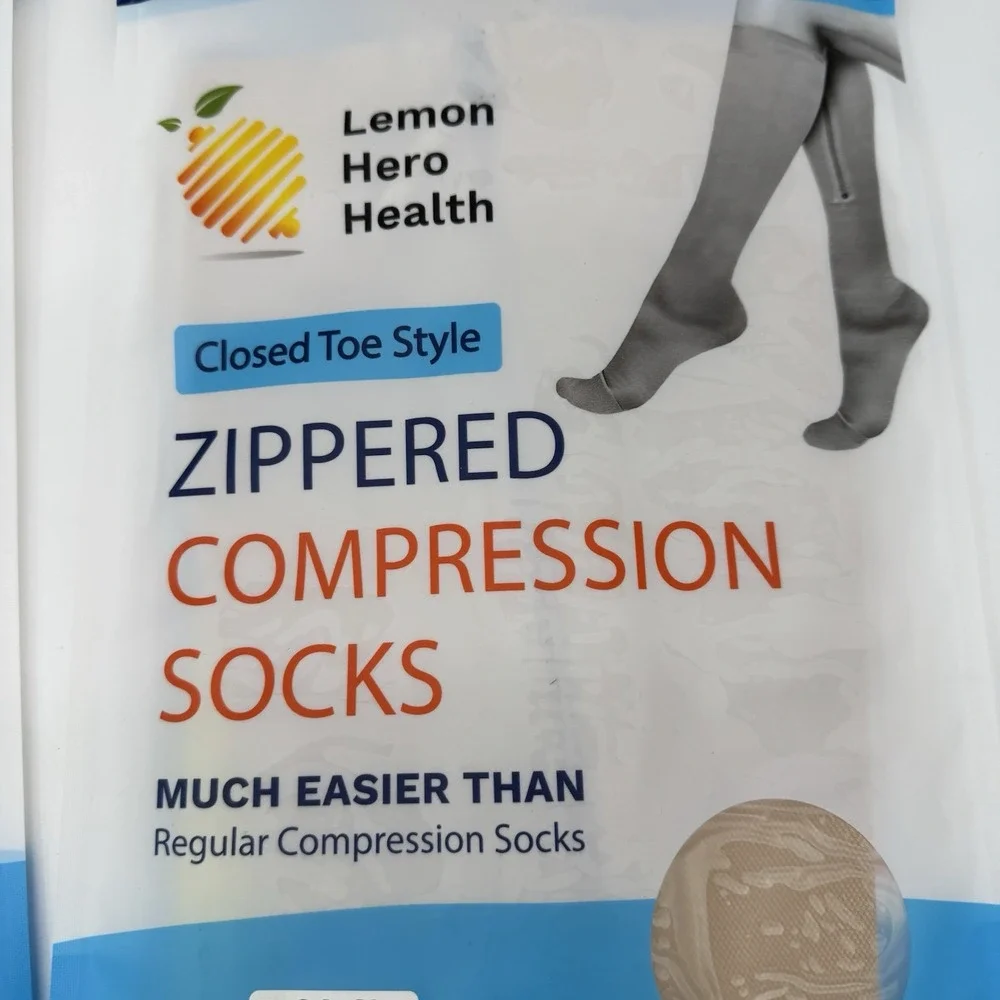 Lemon Hero Health Lot Of 2 Sealed Zippered Compression Sock Closed Toe 3XL Beige